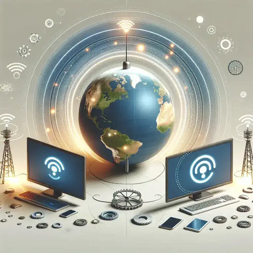 "Illustration of API-driven translation engines facilitating global communication, showcasing advanced technology and innovative solutions for real-time multilingual translations."